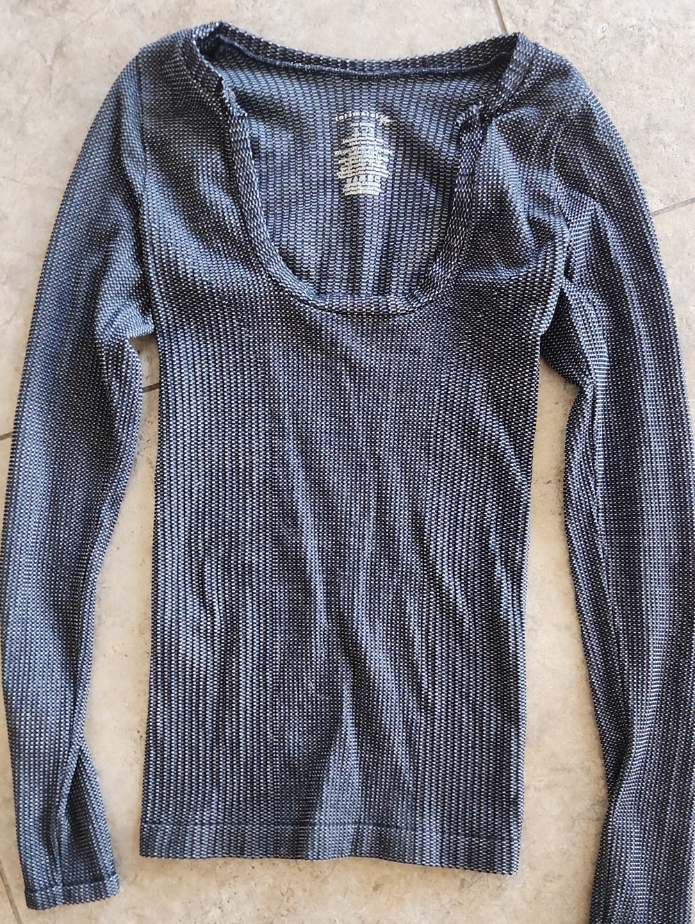 Free People Black and White Textured Knit Scoop Neck Top